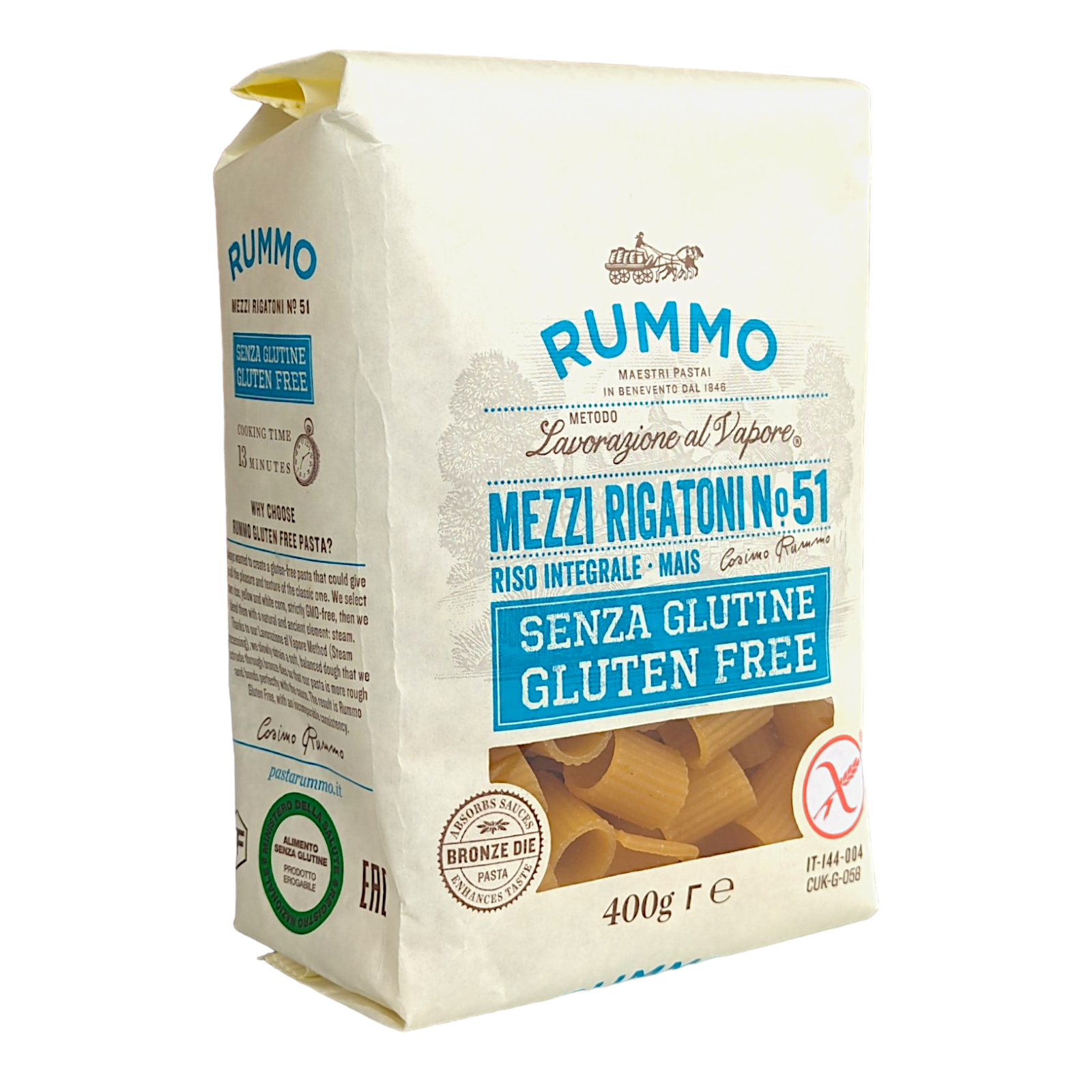 Rummo Gluten-Free Pasta Mezzi Rigatoni No.51 Corn & Brown Rice UK Stock