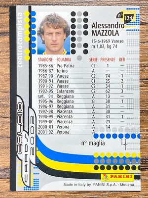 Panini Card Calcio 2002 Serie A No.124 Alessandro Mazzola Verona