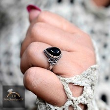 Black Pear Onyx Stone Ring, 925 Sterling Silver, Women Gift Ring, Gemstone Ring