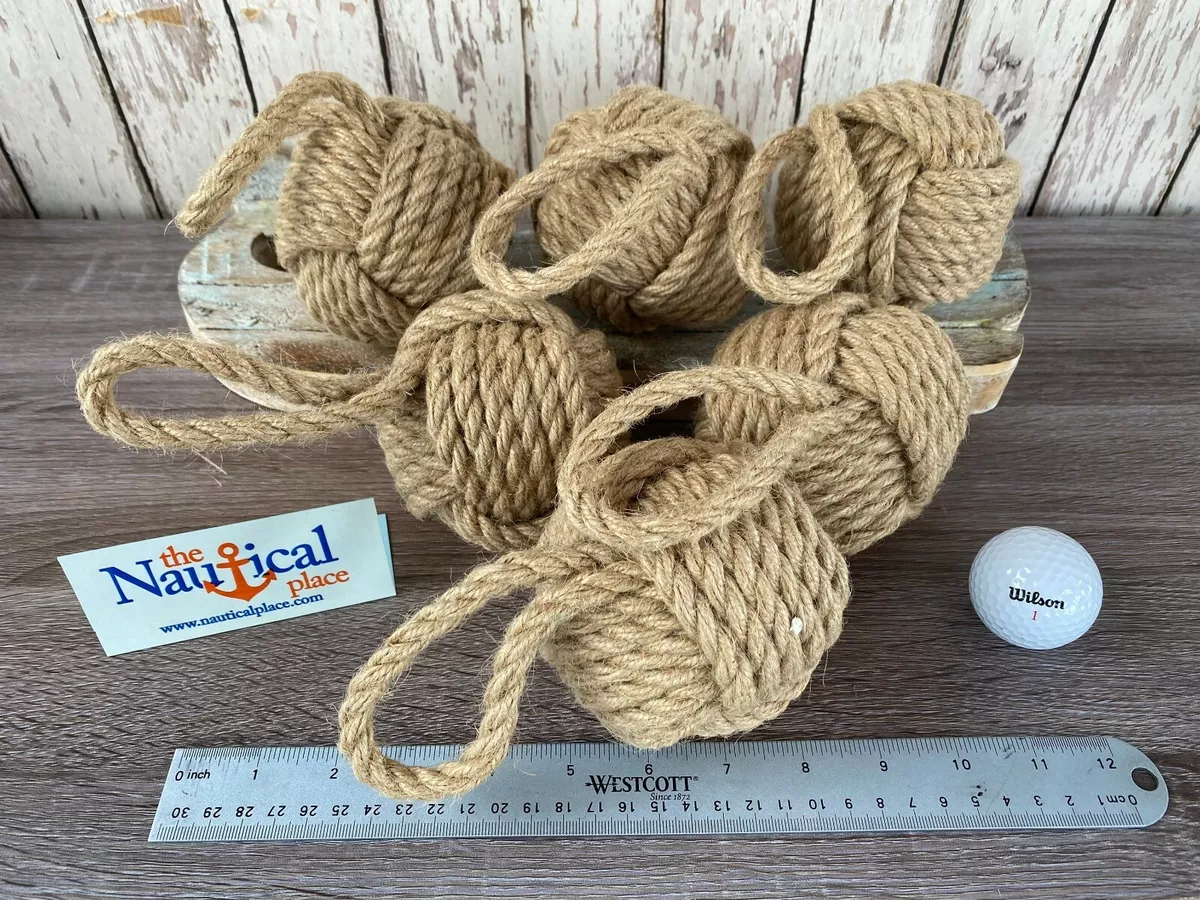 3.5 Monkey Fist Knot Ball w/ Hanger Loop - Handmade Jute Rope Sailor Knot