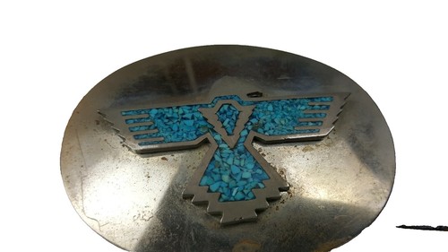 Vtg 1970s Horsehoe & Blue Howlite Belt Buckle & Leather  display picture 1