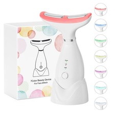 Facial and Neck Massager,7 Color LED Light Therapy for Face,Face Lift White