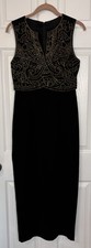 Carole Little Long Sheath Dress 6 Black Gold Beading Sleeveless Formal Evening