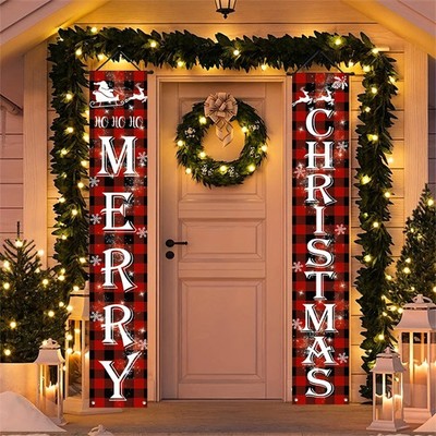 Weihnachtsbanner Veranda Dekorationen Rot-Weiß Karierte Polyester Dekoschrift
