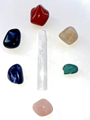 7 Chakra Set Reiki Kristall Heilung/Meditation Geschenkidee Malachit Selenit Rose 