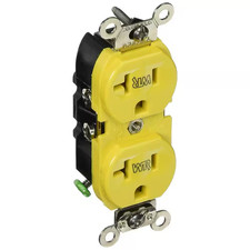 20 Amp 125 V Commercial Grade Weather Resistant Duplex Outlet/Receptacle, Yellow