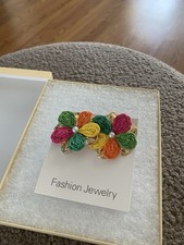 Colorful Raffia Earrings With Gold Tone And 5 Flower Petals. Pierced Stud. 2 In