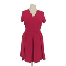 00245 Tahari Scallop Pleated Dress Pink size 16 preppy Business casual cocktail