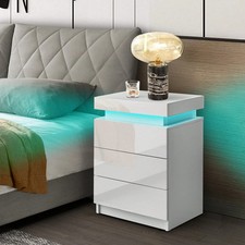 Image of LED Bedside Table with 3 Drawers RGB Nightstand Cabinet for Bedroom