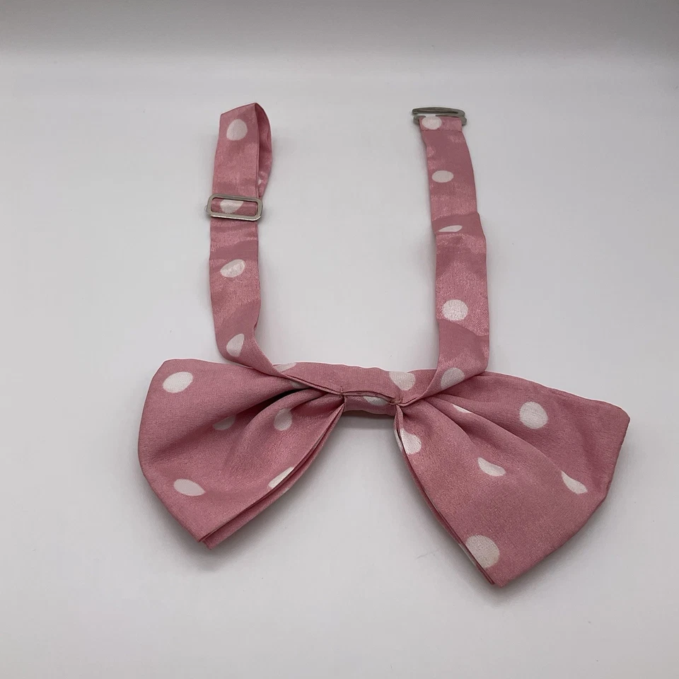 Pajarita ajustable vintage unisex rosa con lunares blancos - Imagen 2 de 3