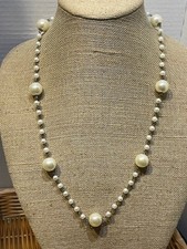 VINTAGE ROSARY CHAIN LINKED SMALL PEARLS WITH LARGE PEARL ACCENTS NECKLACE