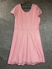 Vintage Dress Womens XL Pink Crochet Lace Midi Classic Easter Retro USA Made