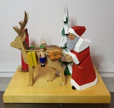 Bettina Franke Hand Carved German Santa Deer Tree Figurine Candle Holder