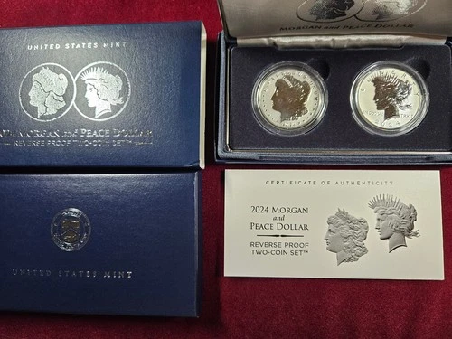 🌟 2024 Morgan & Peace .999 Silver Dollar 2-Coin REVERSE PROOF Set w/Box and COA