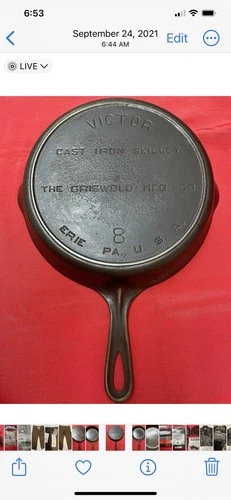 Griswold / Victor No. 8 Cast Iron Skillet W/Heat Ring