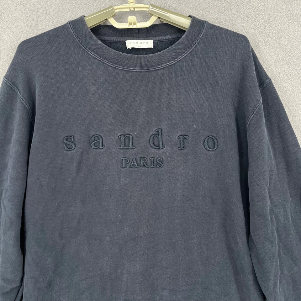 Jersey Sandro Mujer Grande Azul Suéter Logo Bordado Crew Manga Larga Foto 2 de 4