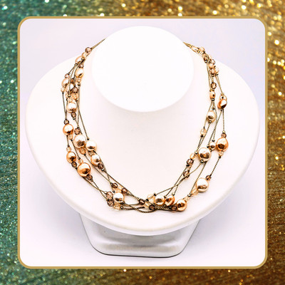 Gold-Tone Multi-Strand Faux Pearl Necklace | Layered Statement