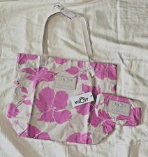 NWT Aloha Collection bag Reversible Tote Mini Pouch Salina Set of 2 Pink Flower