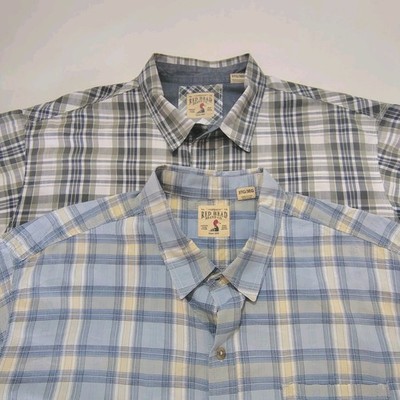 Set Of Red Head Mens Short Sleeve Button Down Green & Blue Plaid Shirts  3XL