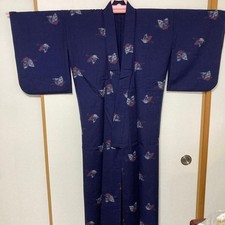 Japanese Kimono Wool Dark Blue Retro