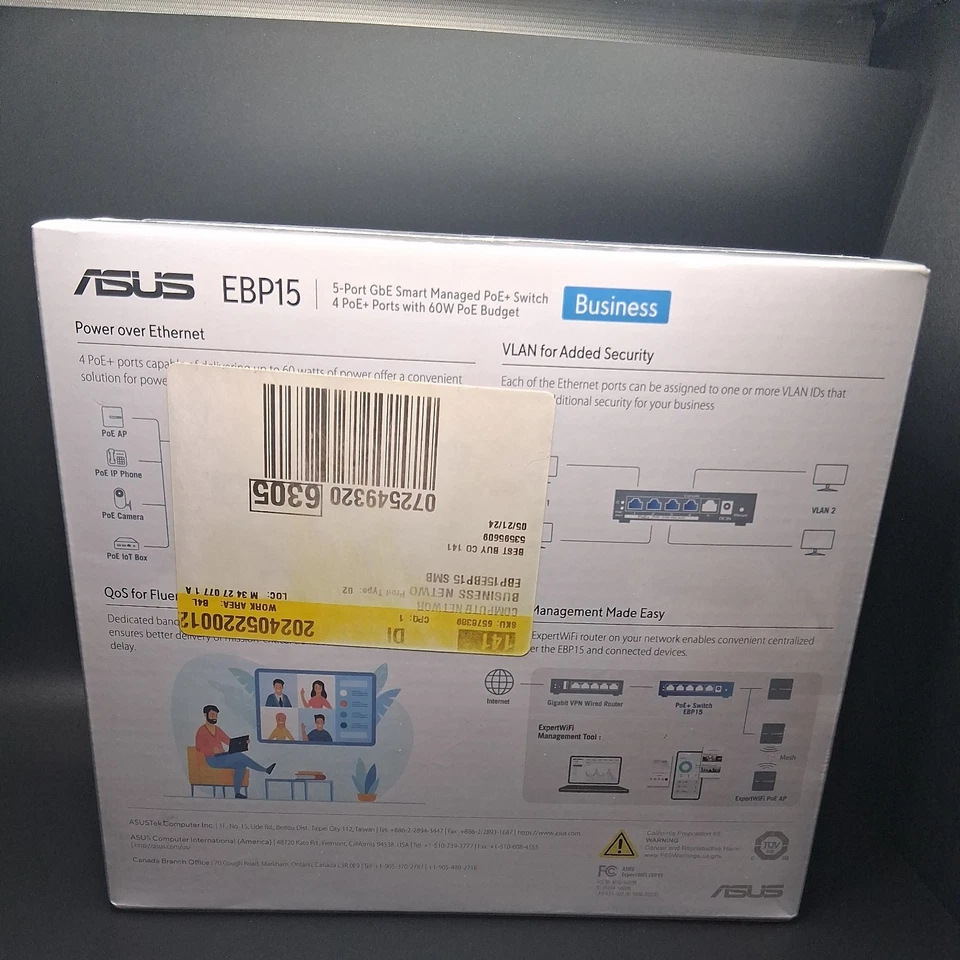 ASUS - ExpertWiFi EBP15 5-Port Gigabit Smart Managed PoE+ Ethernet Switch - W... - Image 2 of 3