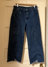 Women's Jean High Waisted Wide Leg Loose Fit Straight Leg Crop Denim Pants Sz 14