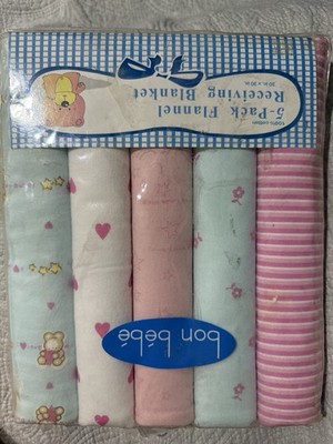 Bon Bébé 5-Piece Flannel Baby Cloth Set   100% Cotton, 30x30 Inches