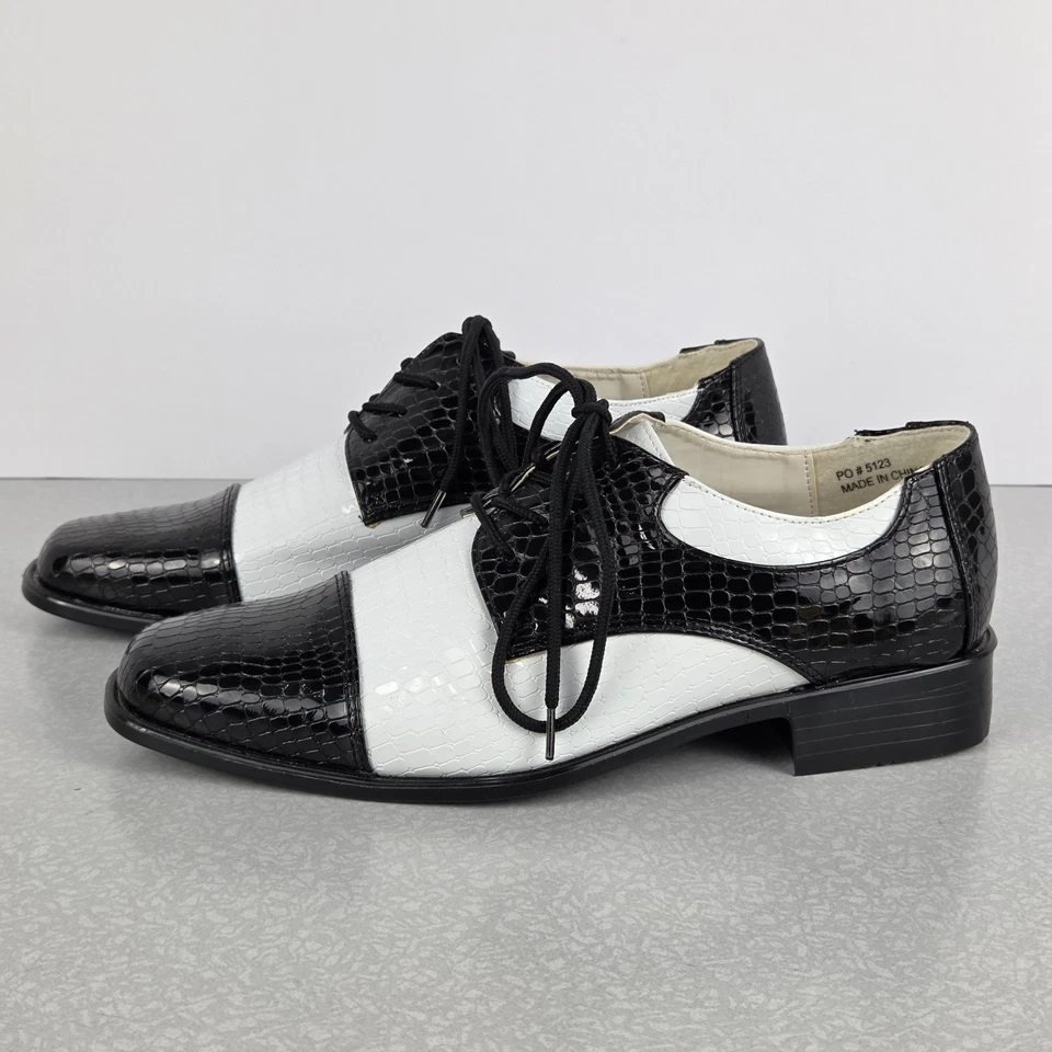 Funtasma Hombres Años 50 Blanco y Negro Oxford Gángster Halloween Zapatos M 10-11 Discoteca Foto 4 de 4