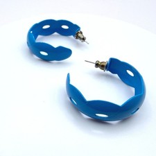 Vintage Western German Royal Blue Molded Lucite Retro Clip-On Hoop Earrings