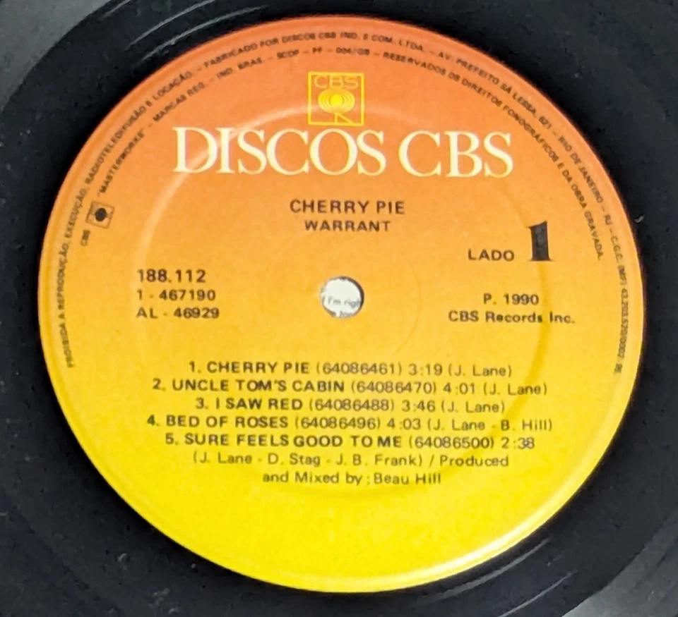 Warrant - Cherry Pie BRAZIL 1st press Lp 1990 with Insert CBS Foto 3 de 3