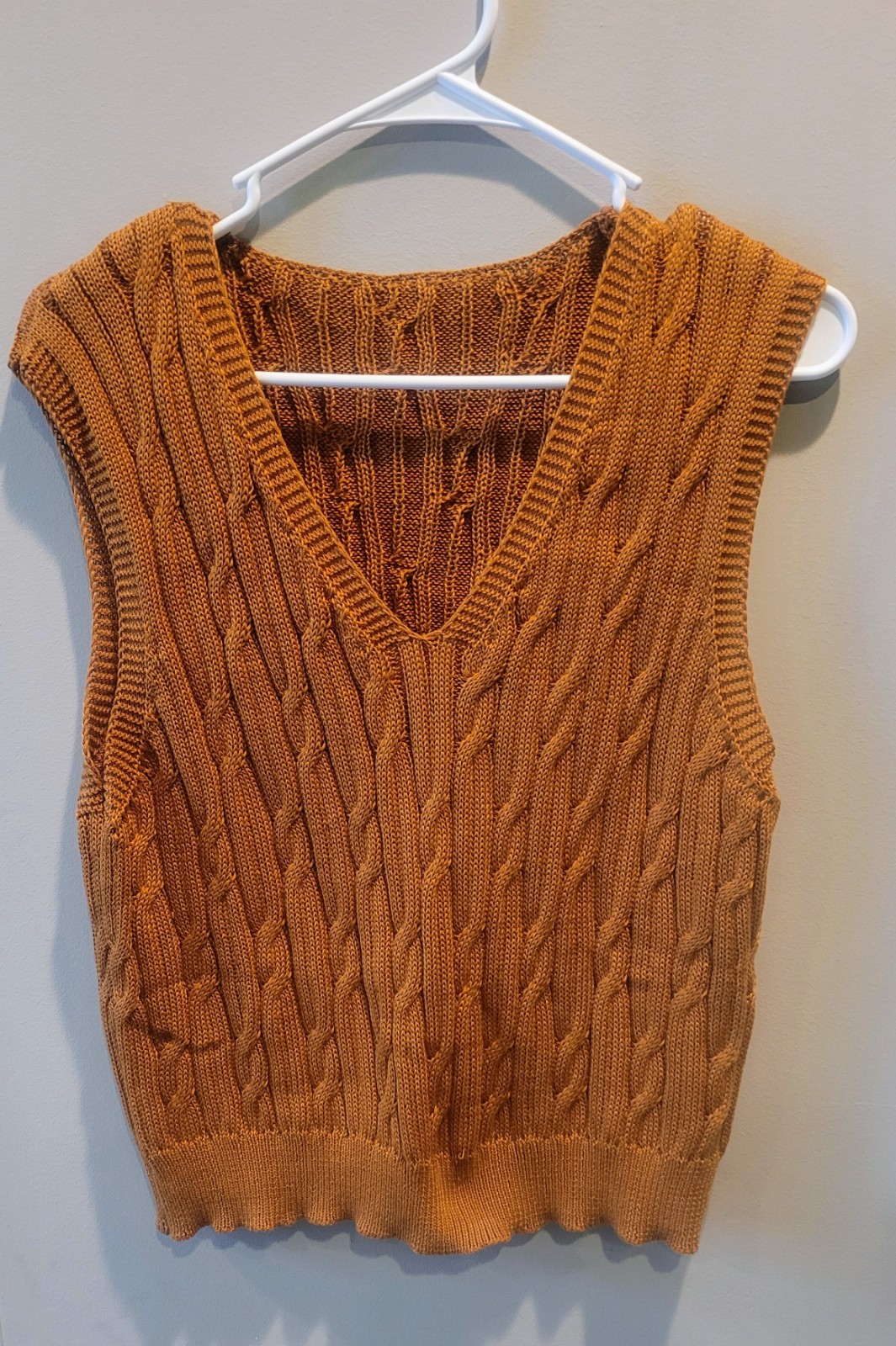 Rust Cable Knit V-Neck Sweater Vest