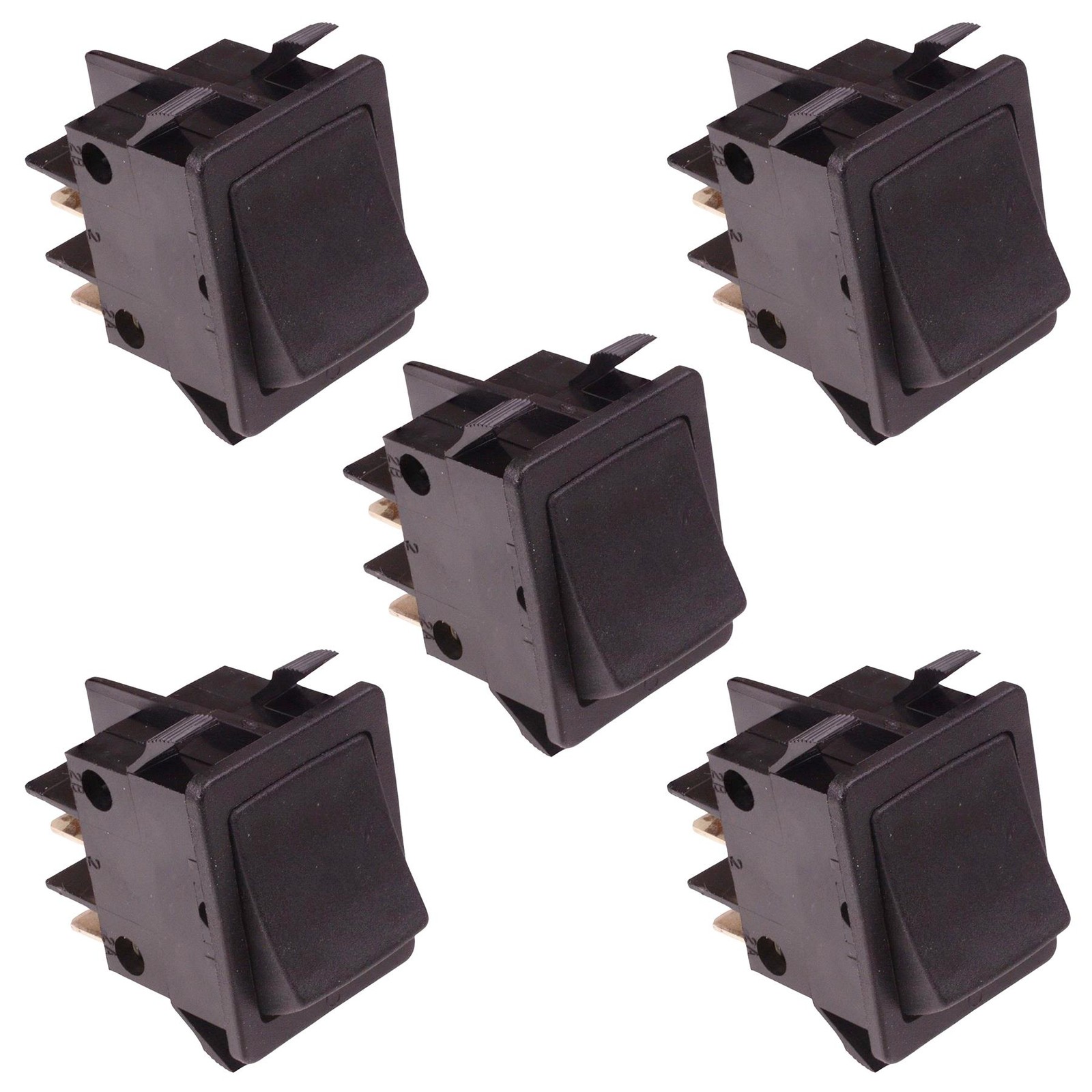 5 x 210B5NN Black On-Off Rectangle Rocker Switch DPST 16A 250VAC