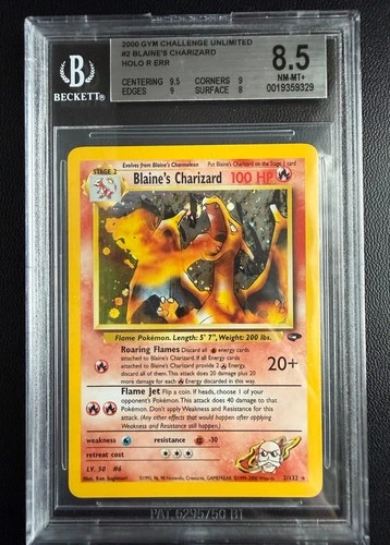 2000 Gym Challenge Unlimited 2/132 Blaine's Charizard Holo Rare Error BGS 8.5