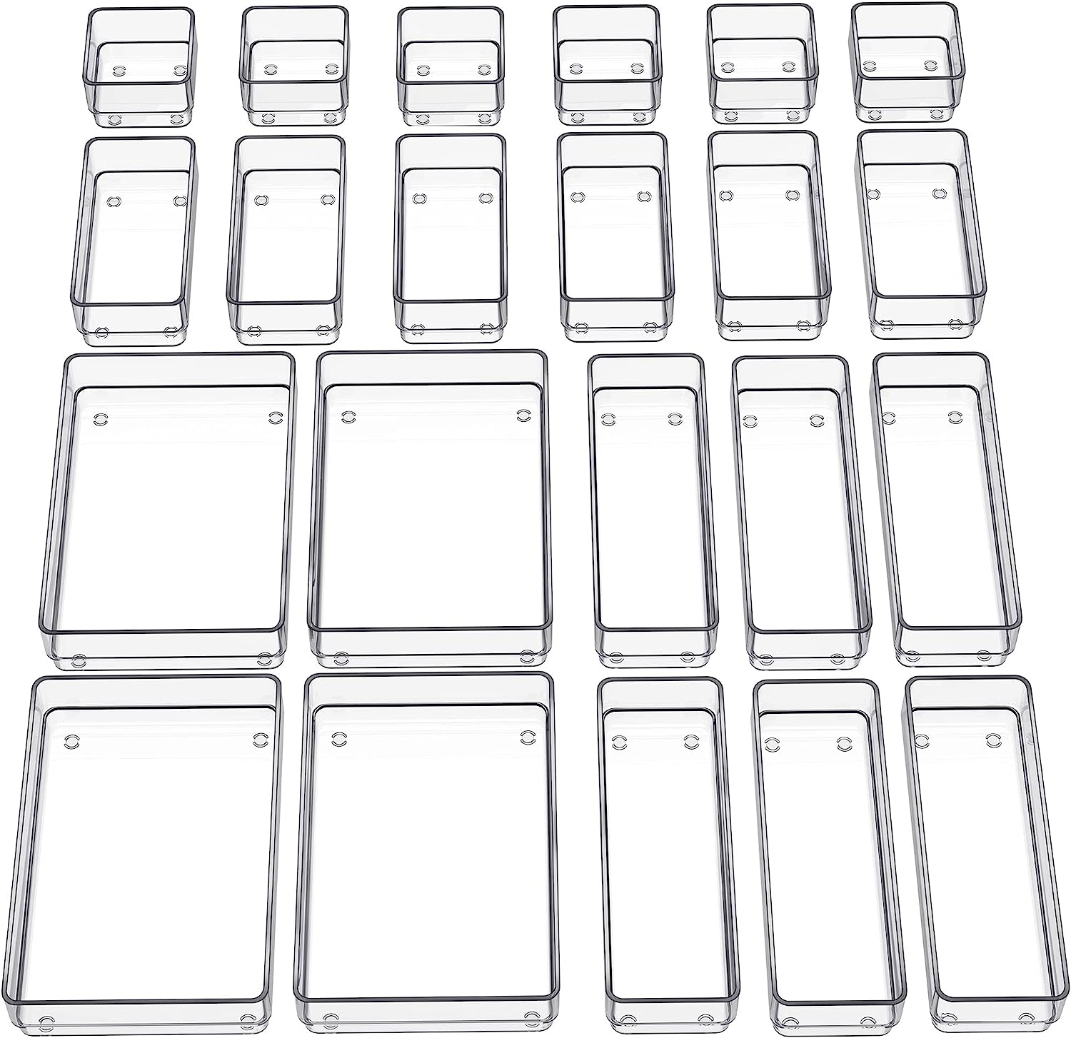 22-Piece Clear Drawer Organizer Set for Makeup Office Kitchen Storage  