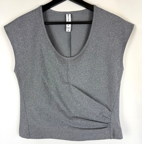 Athleta Women's Gray Round Neck Sleeveless Front Ruching Bayview Tank Medium M