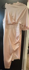 Theia Peach Draped Midi Dress With A Drape Sleeve and Asymmetric Hemline . Sz 12