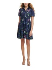 KENSIE DRESSES Womens Flounce Hemline Shirred Waist Short Shirt Dress