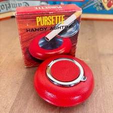Vintage Pursette Handy Ashtray, Red, NOS, Made in Hong Kong, 2.5"dia