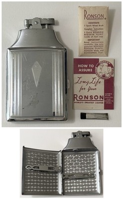 Vintage 1930s Art Deco Ronson Mastercase Cigarette Case Lighter w/Papers & Brush