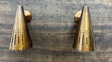 Vintage Brass Cone Wall Sconce Pair - Mid Cen...