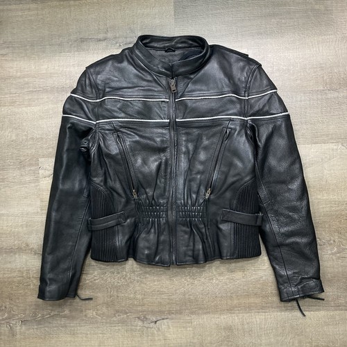 Lo último Chaqueta de Cuero de Cuero para Mujer Grande Negra Cuero Aislante Motociclista Cremallera Motociclista