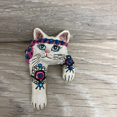 Pocket Pet Creation Cat Pin Bejeweled Rhinestone Solow Kitten Brooch 1981 Vtg