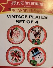 Mr Christmas Vintage-Style 4ct Ceramic Plates Salad Dessert Santa Snowman 90th