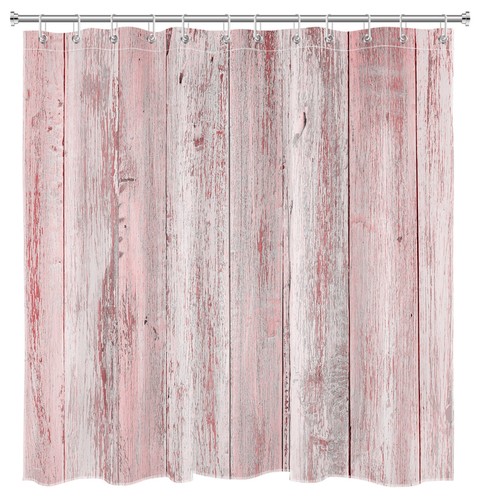 Pink Western Farmhouse Rustic Wood Shower Curtain Bathroom Accessories Set - Picture 14 of 23