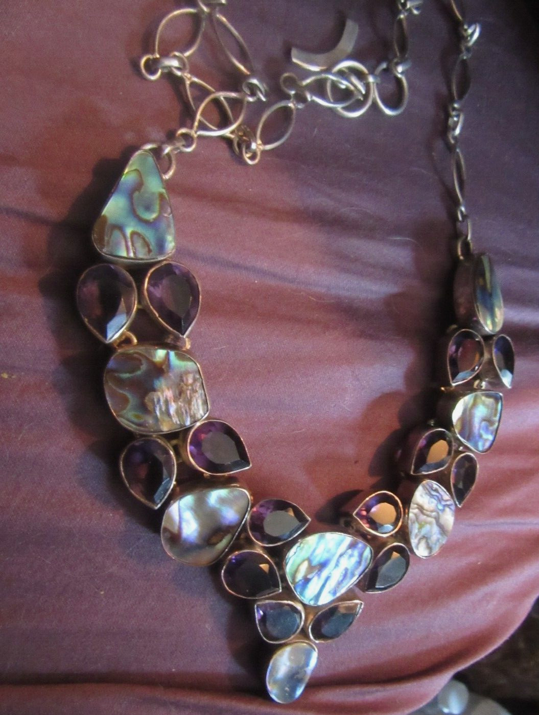 Sterling Silver Amethyst Abalone Statement Vintag… - image 3