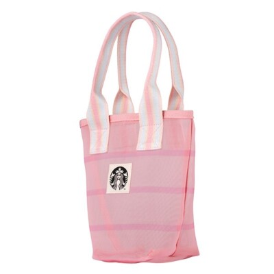 台湾 Starbucks ピンクチェリー パッチワーク メッシュバッグ STARBUCKS Taiwan 2025 Cherry Blossom Pink Stripe Mesh