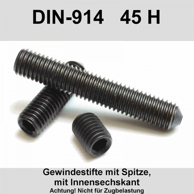 M8 DIN 914 45H Gewindestifte Spitze InnenSK Madenschrauben blank schwarz ISO4027