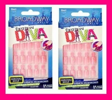 2 Kiss NAILS Glue On Artificial Fake Harajuku LOVE Pink Glitter ~ Short ~NO GLUE