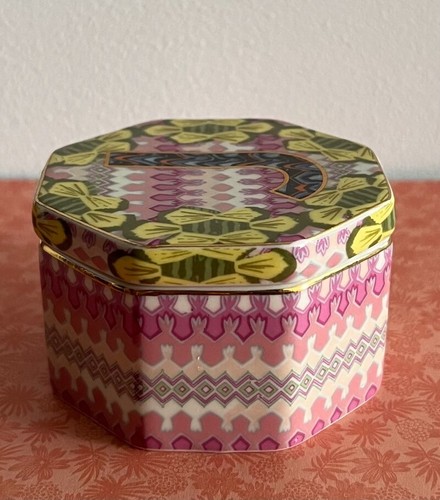 Anthropologie Monogram J Ceramic Octagonal Form Trinket Box w Lid Retro Art Deco - Picture 3 of 9
