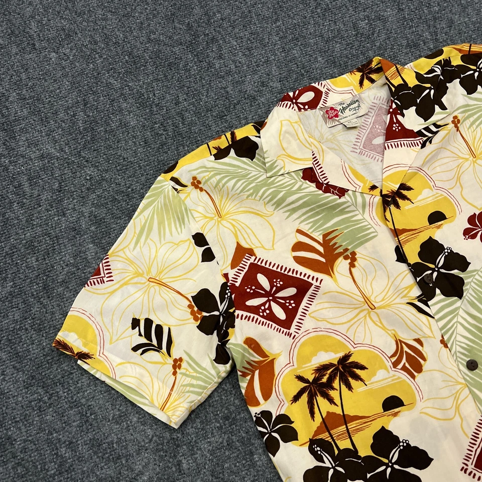 Camisa Hawaiana Hilo Hattie Niños Extra Grande Blanco Botón Floral Rayón Campamento Foto 4 de 4